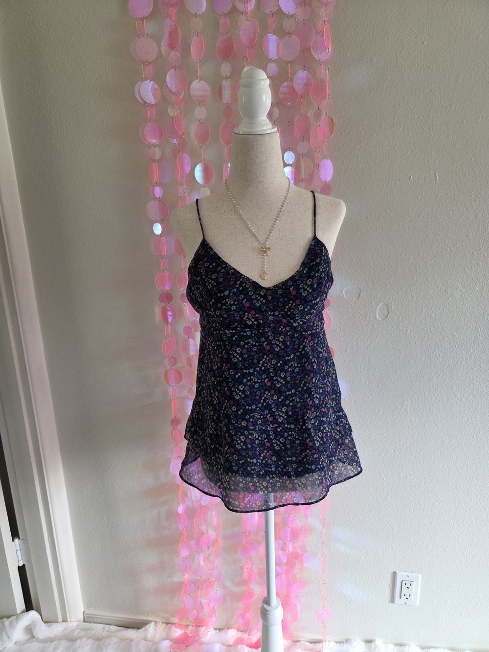 American Eagle Outfitters Black Floral Spaghetti Strap Cami